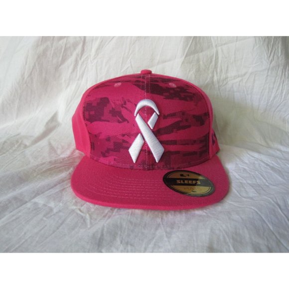 NEW Bright Pink camo Cancer Awareness Ribbon Sleefs Embroidered Snapback Hat Cap - Picture 1 of 5